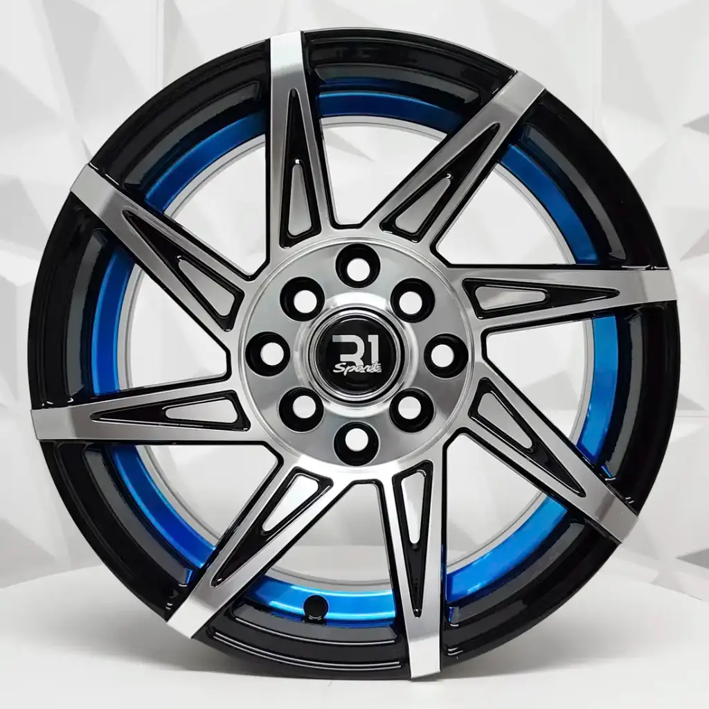 RIN 15X7 4-100/114.3 R1 SPORT QC2057 BLACK MACHINE FACE BLUE UNDERCUT* ET10 CB73.1