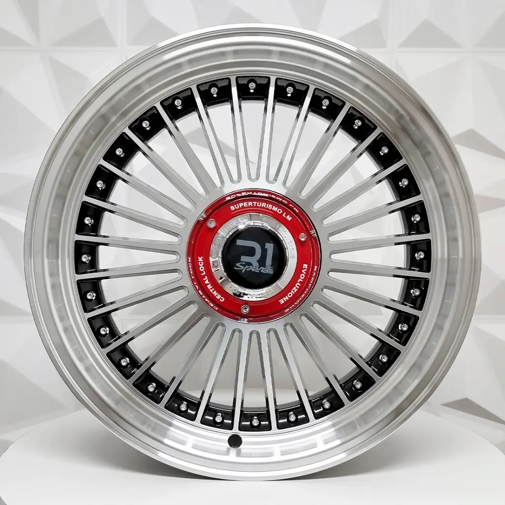 RIN 17X8 4-100/114.3 R1 SPORT 1923 BLACK MACHINE FACE MI CHROME RIVETS ET25 CB73