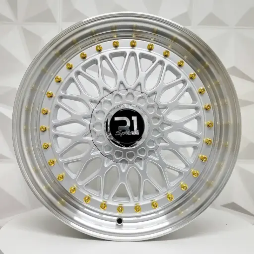 [160604R] RIN 16X8.5 4-100/114.3 R1 SPORT F6625 SILVER MACHINE LIP GOLD RIVETS ET35 CB73.1